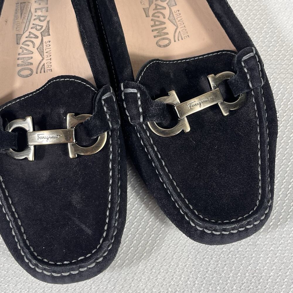 Salvatore Ferragamo Woman’s Black Velvet Sarno Flat Loafer Black‎ Size 5.5 - Picture 9 of 13